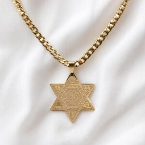 Collar Kohen de la Estrella de David con la Bendición sacerdotal en hebreo baño oro