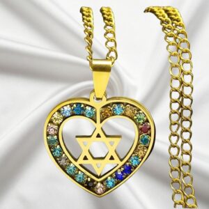Collar de corazón con Estrella de David dorada y circonitas brillantes