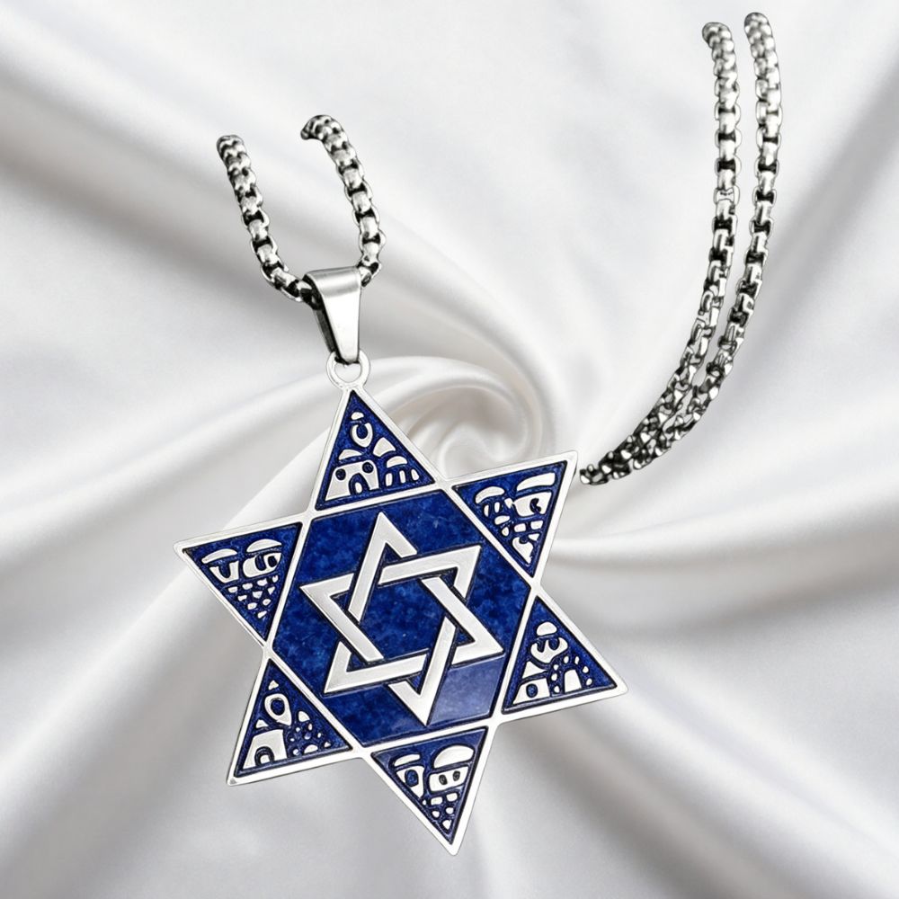 Collar Estrella de David de lapislázuli bañado en plata