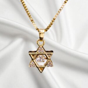 Collar Maguen David Diamond de acero quirúrgico bañado en oro con Moissanita central móvil.
