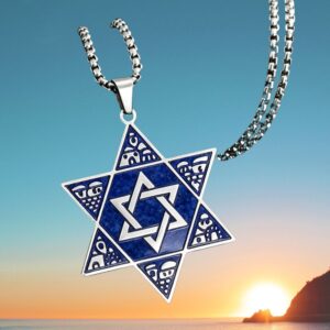 estrella de david lapislázuli con arquitectura de jerusalén tallada